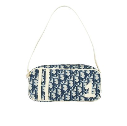 Christian Dior Oblique Pochette, &pound;495, Handbags, Blue/White, Coated Canvas/Leather, Front view